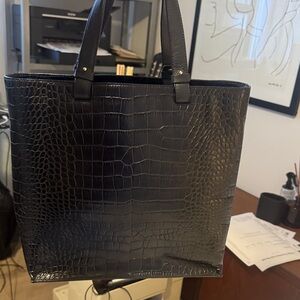 Black Croc Embossed Tote Bag